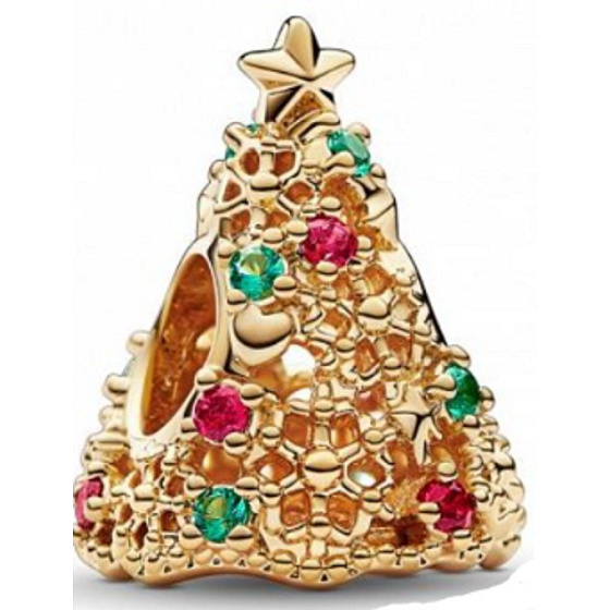 Sterling silver 925 Glittering Christmas tree gold, Christmas bracelet bead