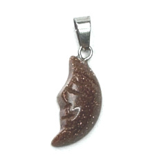 Goldstone gold moon pendant, hand cut figurine 2,2 x 10 mm, stone of ambition