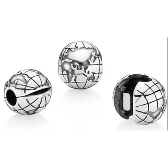 Charm Sterling silver 925 Planet Earth, stopper, clip bead on travel bracelet