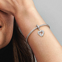 Charm Sterling silver 925 Angel wings and heart with diamond, pendant on bracelet symbol