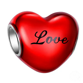 Charm Sterling silver 925 Red heart with inscription Love, bead on bracelet Love