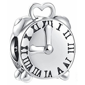 Charm Sterling silver 925 Alarm clock, clock, bead on bracelet symbol Charm Sterling silver 925 Alarm clock, clock, bead on bracelet symbol