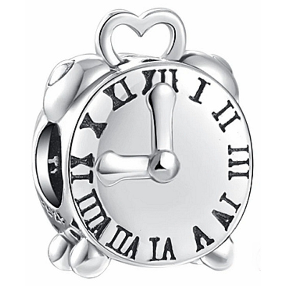 Charm Sterling silver 925 Alarm clock, clock, bead on bracelet symbol