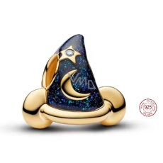 Charm Sterlingové stříbro 925 Kouzelnický klobouk, Přívěsek plný magie pozlaceno, korálek na náramek symbol