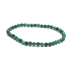 Malachite facet bracelet elastic natural stone, ball 4 mm / 16 - 17 cm, wishing stone
