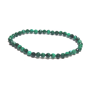 Malachite facet bracelet elastic natural stone, ball 4 mm / 16 - 17 cm, wishing stone