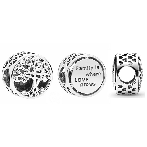 Sterling silver 925 Tree of Life - family is where love grows, bead for bracelet family