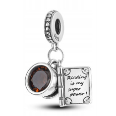 Charm Sterling silver 925 Coffee cup + book, reading is my strength, 2in1 pendant for bracelet, food and drink