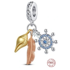 Charm Sterling Silver 925 Protective Amulet, Anchor, Feather, Shell 3-in-1, Sea Bracelet Pendant Charm Sterling Silver 925 Protective Amulet, Anchor, Feather, Shell 3-in-1, Sea Bracelet Pendant