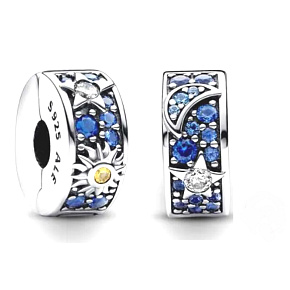 Charm Sterling silver 925 Sun, star and moon, stopper, clip bead on bracelet nature