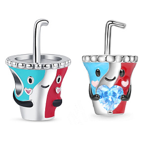 Charm Sterling silver 925 Drinking mug, bead for bracelet, food and drink