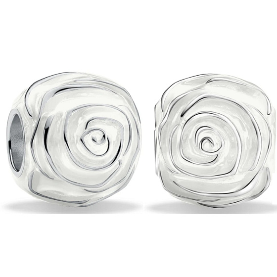 Charm Sterling Silver 925 White Rose in Bloom, Bead for Nature Bracelet