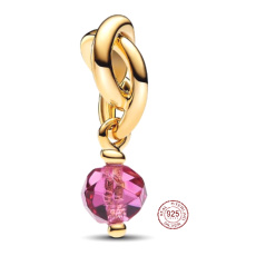 Charm Sterling Silver 925 Intertwined Faceted Eternity Circle Pink, Bracelet Pendant Symbol October