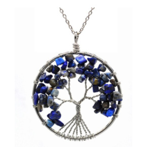 Lapis lazuli Tree of Life pendant natural healing stone, chain length: 45 + 5 cm, stone of harmony