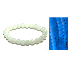 Jade Luminois Light Phosphorescent, blue glow in the dark, bracelet elastic natural stone, bead 8 mm / 16 - 17 cm