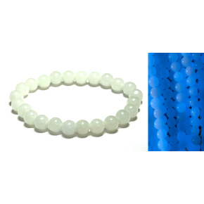 Jade Luminois Light Phosphorescent, blue glow in the dark, bracelet elastic natural stone, bead 8 mm / 16 - 17 cm