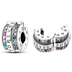 Charm Sterling silver 925 Forever colored cubic zirconia, stopper, clip bead on love bracelet