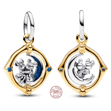 Charm Sterling silver 925 Disney Mickey Mouse & Minnie Mouse, rotating moon, pendant bracelet