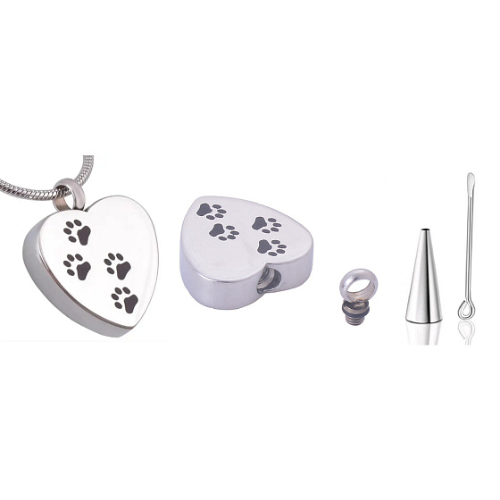 Commemorative urn pendant, Heart of paw, Stainless steel 20 x 25 mm