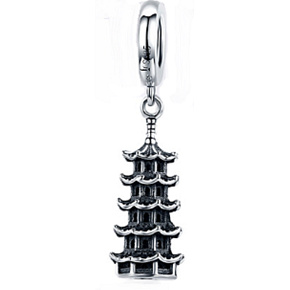 Sterling silver 925 Chinese Tower, travel bracelet pendant