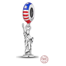 Charm Sterling Silver 925 USA American Flag - Statue of Liberty, travel bracelet pendant