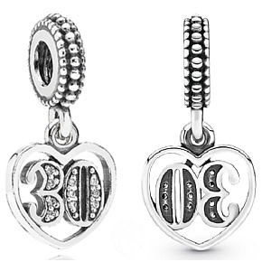 Charm Sterling silver 925 30 years of love, heart pendant on anniversary bracelet Charm Sterling silver 925 30 years of love, heart pendant on anniversary bracelet