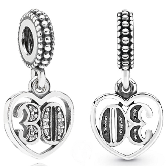 Charm Sterling silver 925 30 years of love, heart pendant on anniversary bracelet