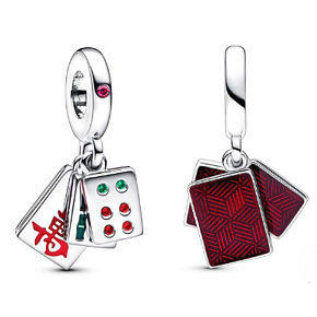 Charm Sterling silver 925 Three tiles Mahjong 3in1, pendant on bracelet symbol