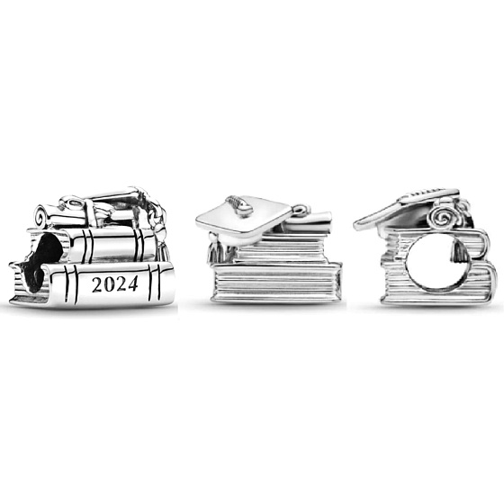 Charm Sterling silver 925 Graduation - Graduation cap, book, scroll 2024, bracelet bead