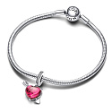 Charm Sterling Silver 925 Red Heart and Arrow Murano Glass, Love Bracelet Pendant