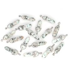 Jasper Lotus Pendulum Hexagon Pendant Natural Stone 41 x 13 mm, Hand-Carved, 1 Piece