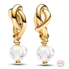 Charm Sterling Silver 925 Intertwined Faceted Eternity Circle Transparent, Bracelet Pendant Symbol April