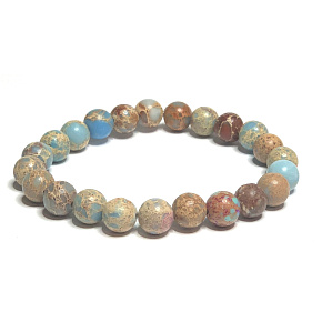 Jasper / Regalite Imperial sea sediment light blue bracelet elastic mixed mineral, ball 8 mm / 16 - 17 cm