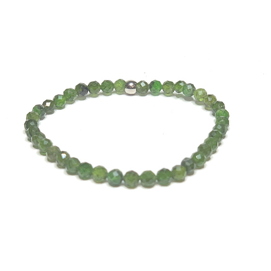 Diopsid facet bracelet elastic natural stone, ball 4 mm / 16 - 17 cm, double cleansing stone