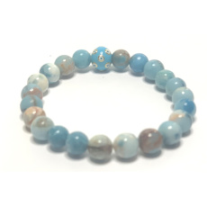 Larimar bracelet elastic natural stone, ball + blue eye 8 mm / 16 - 17 cm, stone of mythical Atlantis