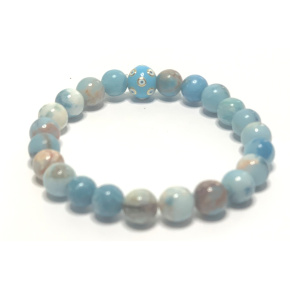 Larimar bracelet elastic natural stone, ball + blue eye 8 mm / 16 - 17 cm, stone of mythical Atlantis