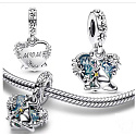 Sterling silver 925 Disney Winnie the Pooh, Kangaroo + Kangaroo Mom, family bracelet pendant
