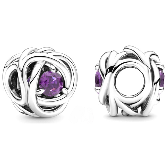 Charm Sterling silver 925 Infinite circle of eternity February purple, bead for bracelet