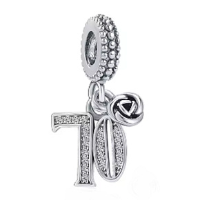 Charm Sterling silver 925 70 anniversary, rose pendant on bracelet Charm Sterling silver 925 70 anniversary, rose pendant on bracelet