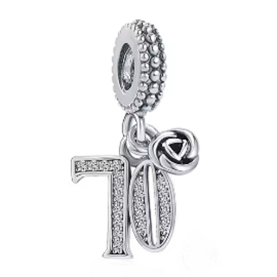 Charm Sterling silver 925 70 anniversary, rose pendant on bracelet