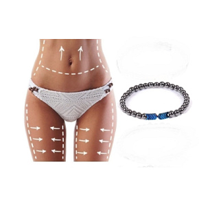 Magnetic slimming bracelet blue elastic natural stone, ball 6 mm / 16 - 17 cm