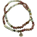 108 Mala Amazonite + Rhodonite + Lotus necklace meditation jewelry, natural stone, ball 6 mm