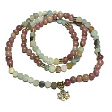 108 Mala Amazonite + Rhodonite + Lotus necklace meditation jewelry, natural stone, ball 6 mm