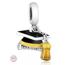 Sterling silver 925 Graduation, Graduation with scrolls and cap, Graduate pendant on bracelet