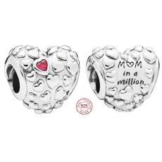 Charm Sterling silver 925 One mother in a million hearts, bead on bracelet family
