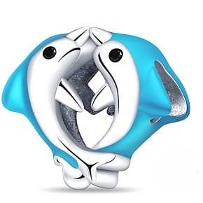 Charm Sterling silver 925 Two dolphins, bead on bracelet animal