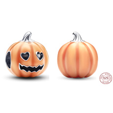 Charm Sterling silver 925 Luminous glowing pumpkin - glow in the dark, Halloween bracelet bead