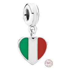 Charm Sterling silver 925 Italian Republic flag heart - I love Italy, travel bracelet pendant