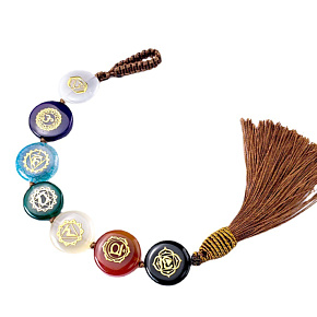 7 Chakras FengShui, Meditation amulet, natural stone with tassel, hanging healing 22 cm + tassel 12 cm