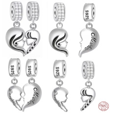 Charm Sterling Silver 925 Maternal Bond - Mother and Daughter 2-in-1 Heart, Split Pendant for Family Bracelet